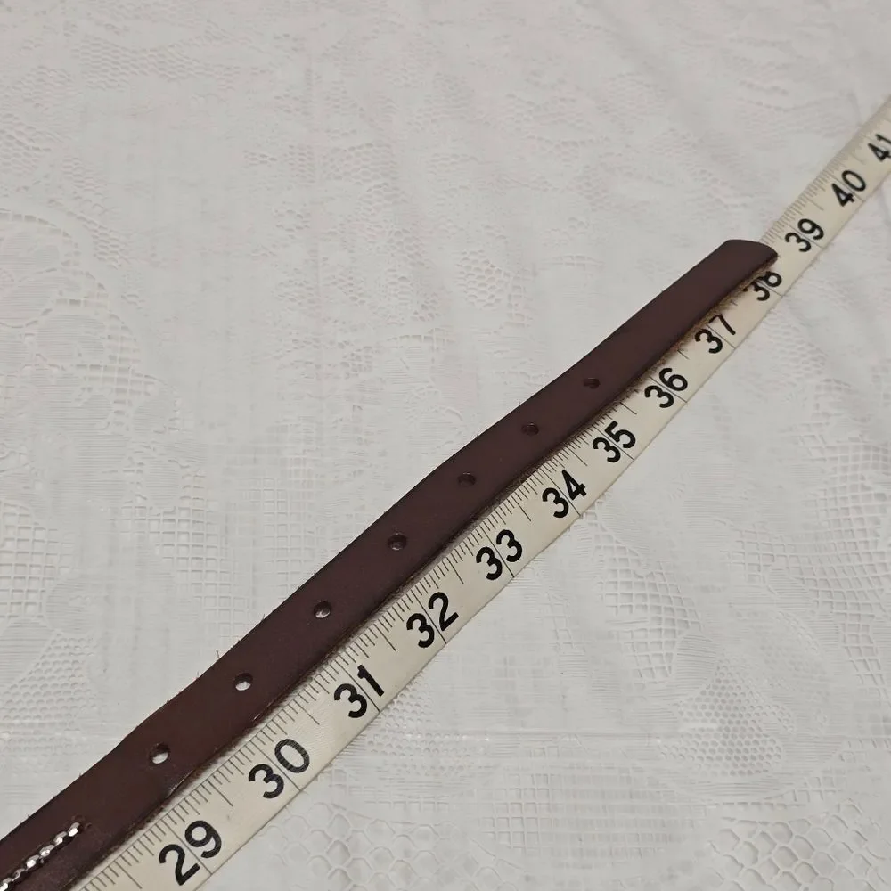 American Eagle Outfitters AEO Brown Genuine Leather Silver Beaded Skinny Belt XS